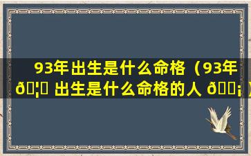 93年出生是什么命格（93年 🦄 出生是什么命格的人 🐡 ）